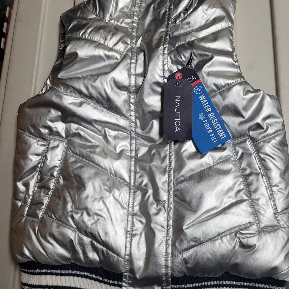 Nautica Metallic Silver Puffer Vest